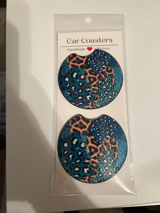 Blue Cheetah Car Coaster